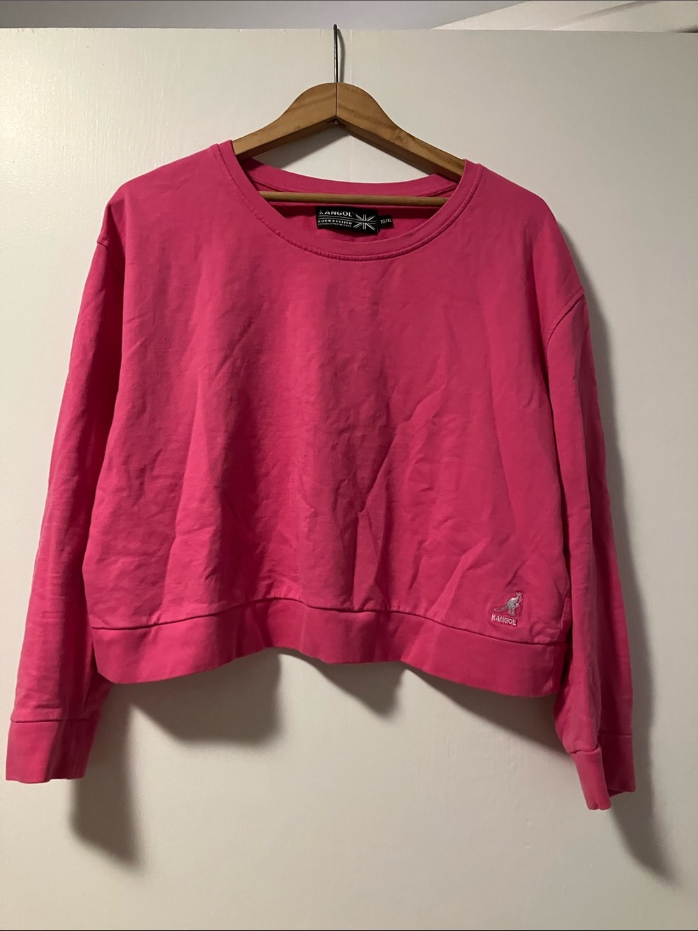 Kangol Women's Bright Pink Cropped Crewneck Sweatshirt